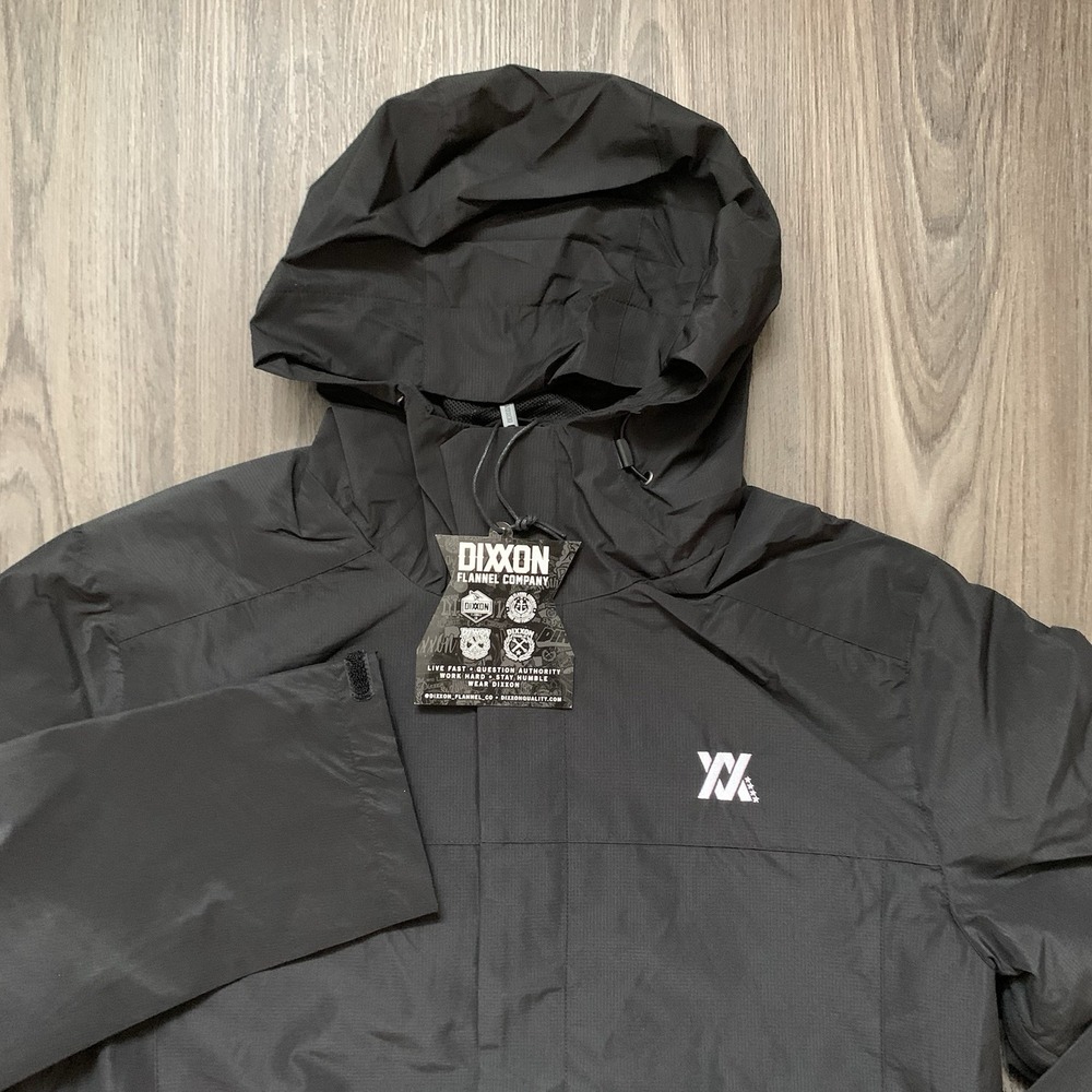 Dixxon Flannel Tech Men's Black Hooded Large Windbreaker Jacket Black